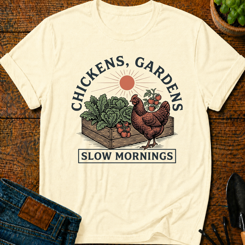 Chickens Gardens Slow Mornings T-Shirt