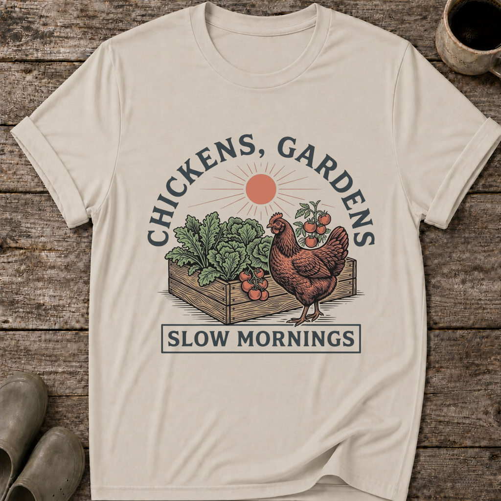 Chickens Gardens Slow Mornings T-Shirt