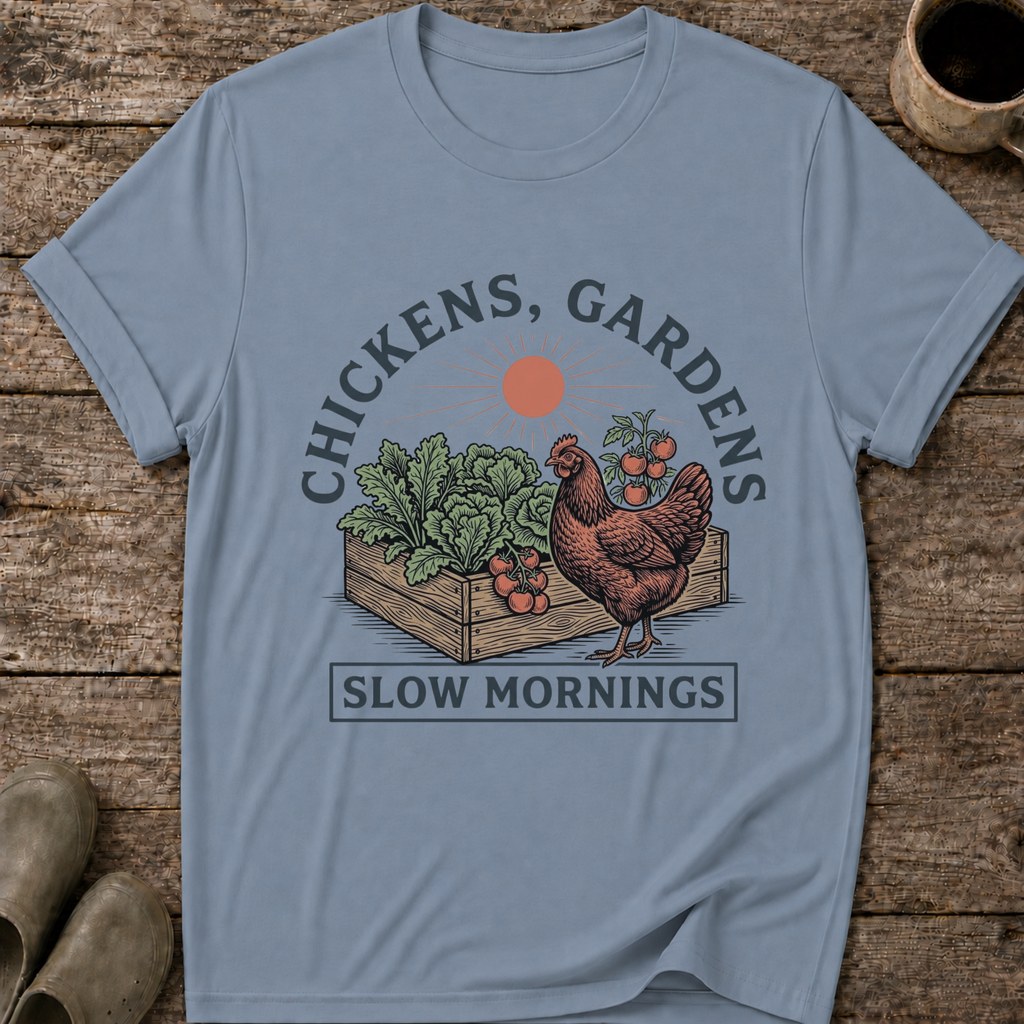 Chickens Gardens Slow Mornings T-Shirt