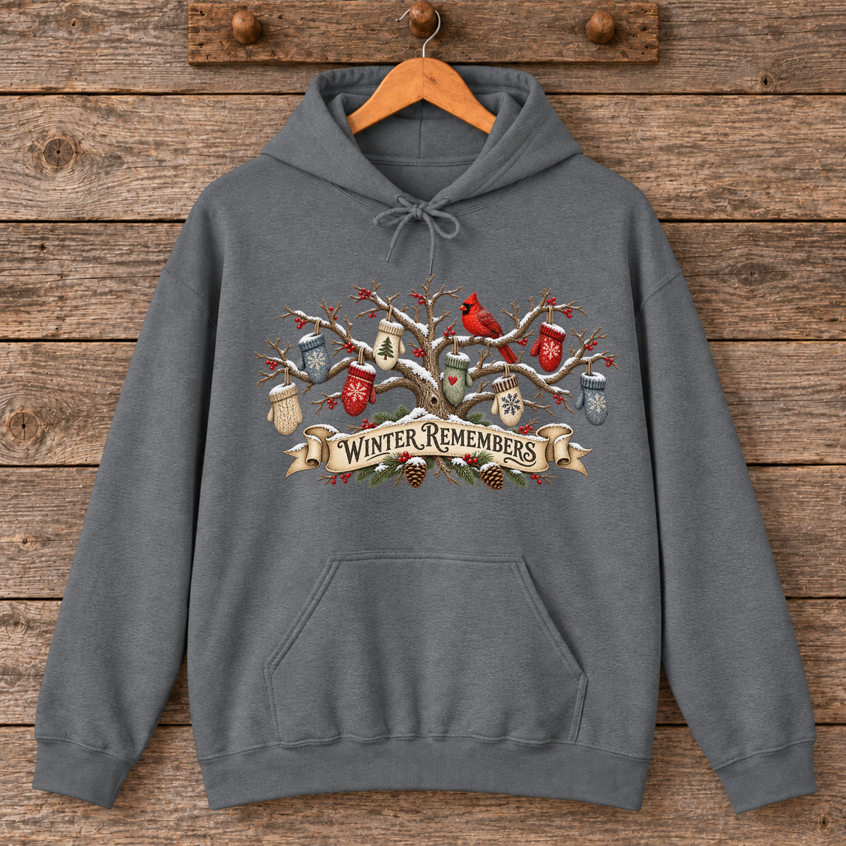 Winter Remembers Cardinal and Knitted Mittens Hoodie
