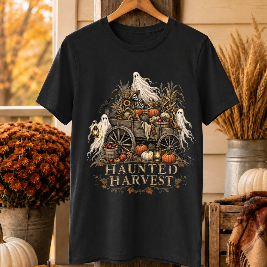 Haunted Harvest – Vintage Homestead Halloween T-Shirt