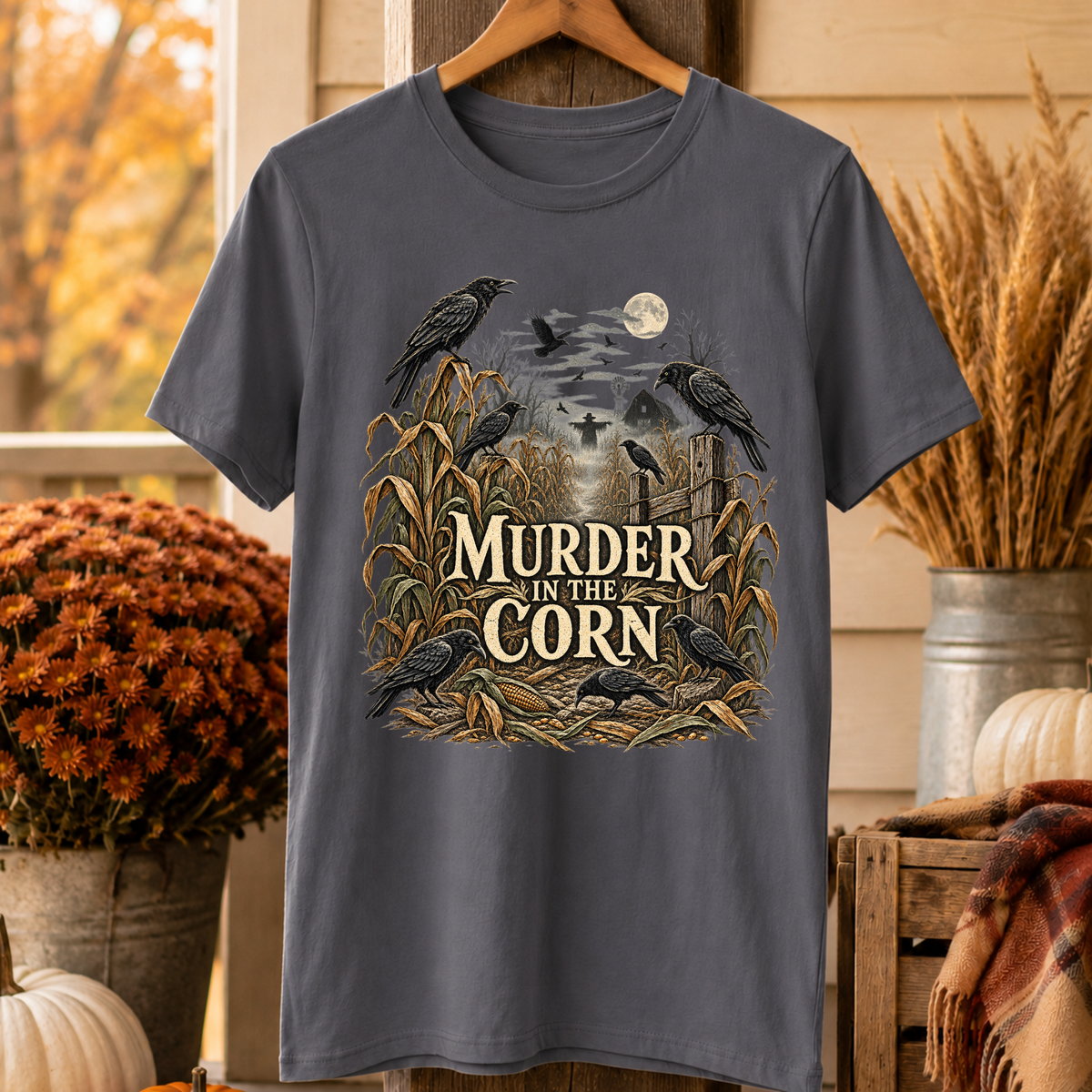 Murder in the Corn – Crow Halloween Homestead T-Shirt