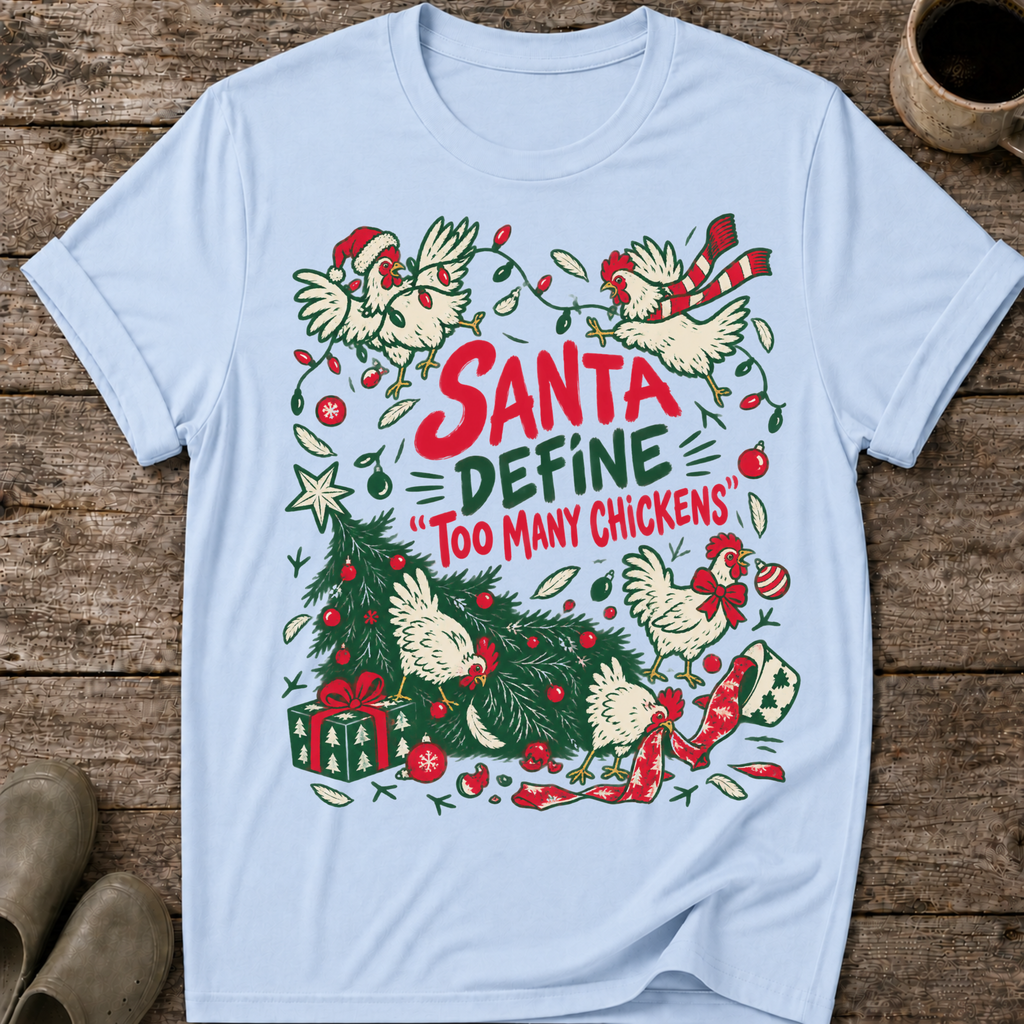Santa Define Too Many Chickens Ugly Christmas T-Shirt