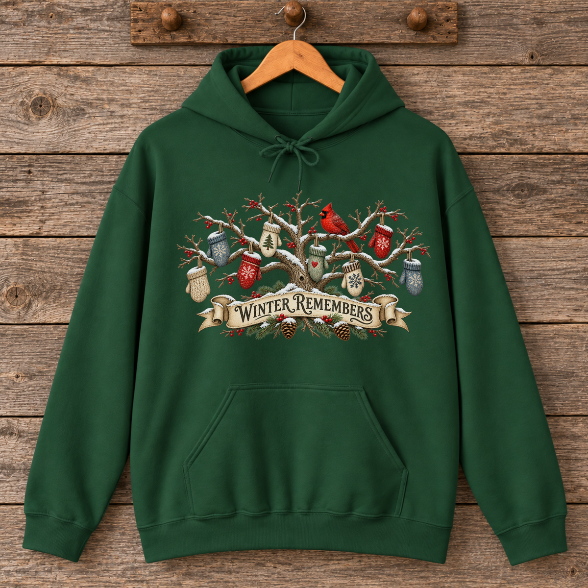 Winter Remembers Cardinal and Knitted Mittens Hoodie