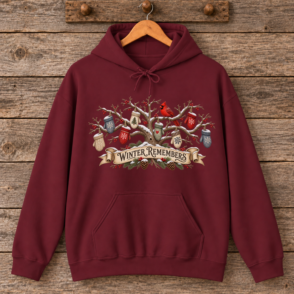 Winter Remembers Cardinal and Knitted Mittens Hoodie